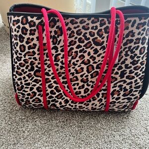 Leopard Print Tote Bag with Red Accents